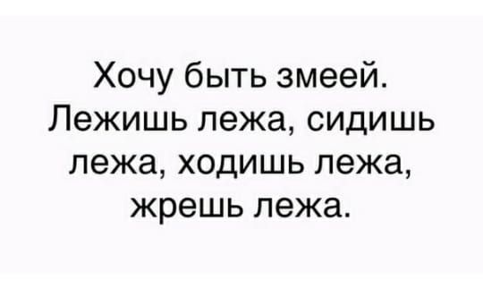 Хочу быть змеей Лежишь лежа сидишь лежа ходишь лежа жрешь лежа
