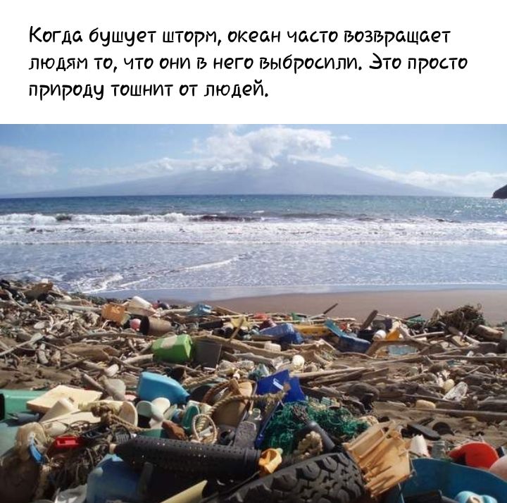 Когда бушует штогт океан часто возвращает людям то что они ть него выбросили Это просто природы тошнит от людей