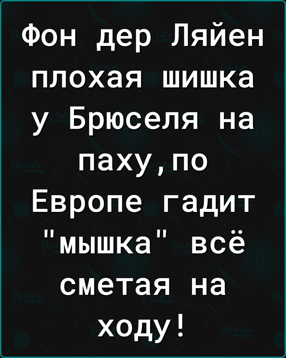 Фон дер Ляйен плохая шишка у Брюселя на паху по Европе гадит мышка всё сметая на ходу