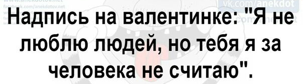Надпись на валентинке Я не люблю людей но тебя я за человека не считаю