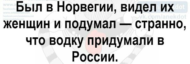 Был в Норвегии видел их женщин и подумал странно что водку придумали в России