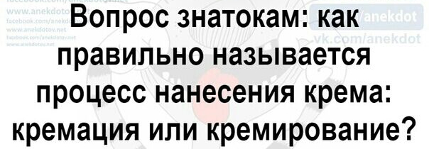 Вопрос знатокам как правильно называется процесс нанесения крема кремация или кремирование