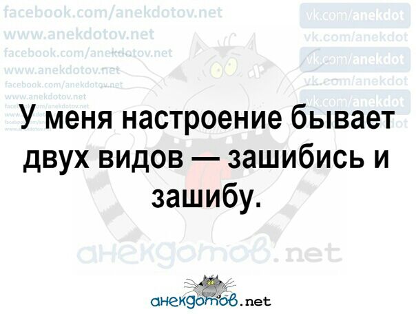 У меня настроение бывает двух видов зашибись и зашибу анехэдггъбё пес