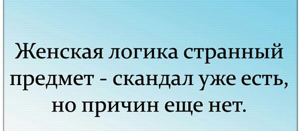 Женская логика странный предмет скандал уже есть но причин еще нет