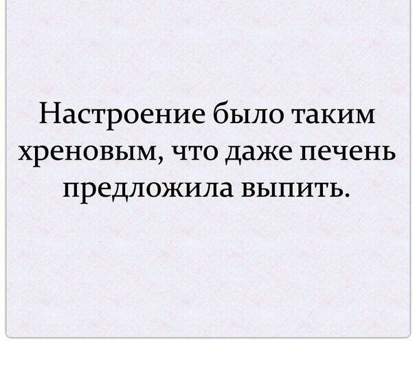 Настроение было таким хреновым что даже печень предложила выпить