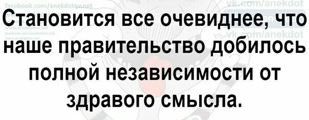 Становится все очевиднее что наше правительство добилось полной независимости от здравого смысла
