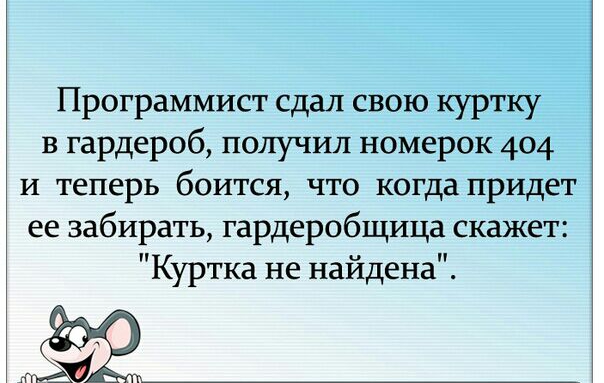 Программист сдал свою куртку в гардероб получил номерок 404 и теперь боится что когда придет ее забирать гардеробщица скажет Куртка не найдена 332