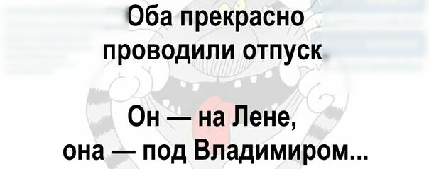 Оба прекрасно проводили отпуск Он на Лене она под Владимиром