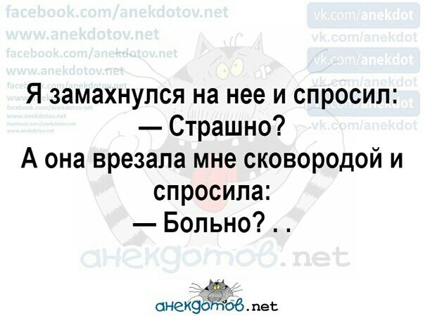 Я замахнулся на нее и спросил Страшно А она врезала мне сковородой и спросила Больно онеиёёзв пес