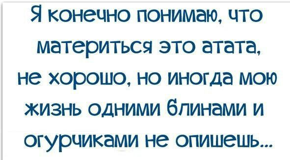 Я конечно понимаю ЦТО МЭТЭРИТЬСЯ ЭТО ВТЭТЫ не ХОРОШО НО иногда МОЮ ЖИЗНЬ ОДНИМИ блинами И ОГУРЧИКЭМИ не ОПИШЭШЬ