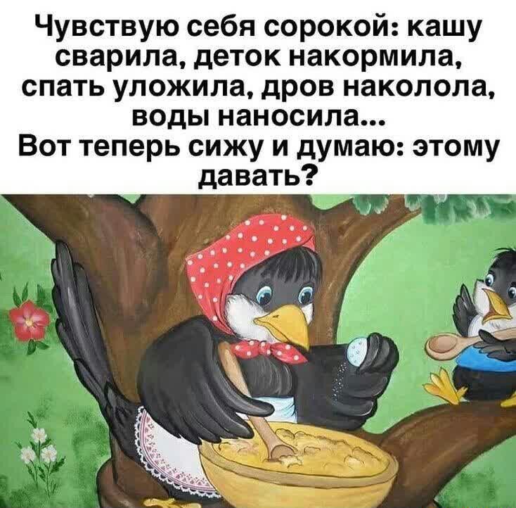 Чувствую себя сорокой кашу сварила деток накормила спать уложила дров наколола воды наносила Вот теперь сижу и думаю этому давать