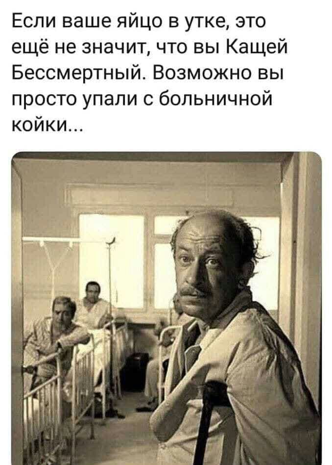 Если ваше яйцо в утке это ещё не значит что вы Кащей Бессмертный Возможно вы просто упали с больничной койки