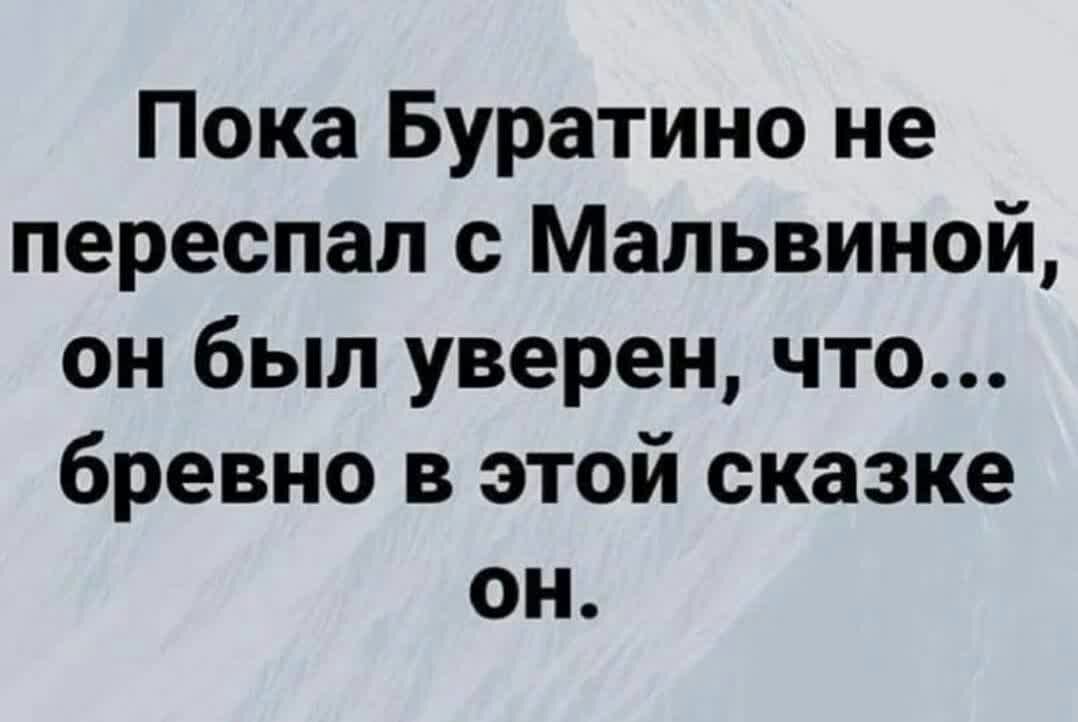 Пока Буратино не переспал с Мальвиной он был уверен что бревно в этой сказке он