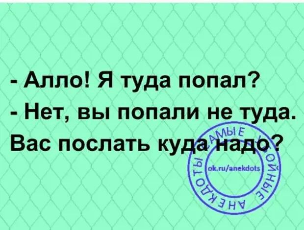 Алло Я туда попал Нет вы попали не туда Вас послать ку