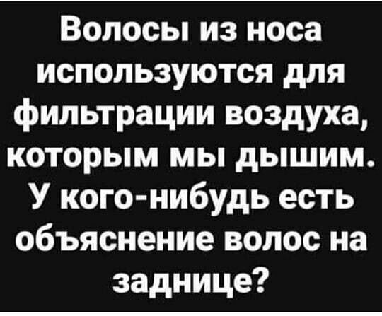 Волосы из носа используются для фильтрации воздуха которым мы дышим У кого нибудь есть объяснение волос на заднице