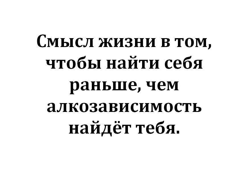 Смысл жизни в том чтобы найти себя раньше чем алкозависимость найдёт тебя