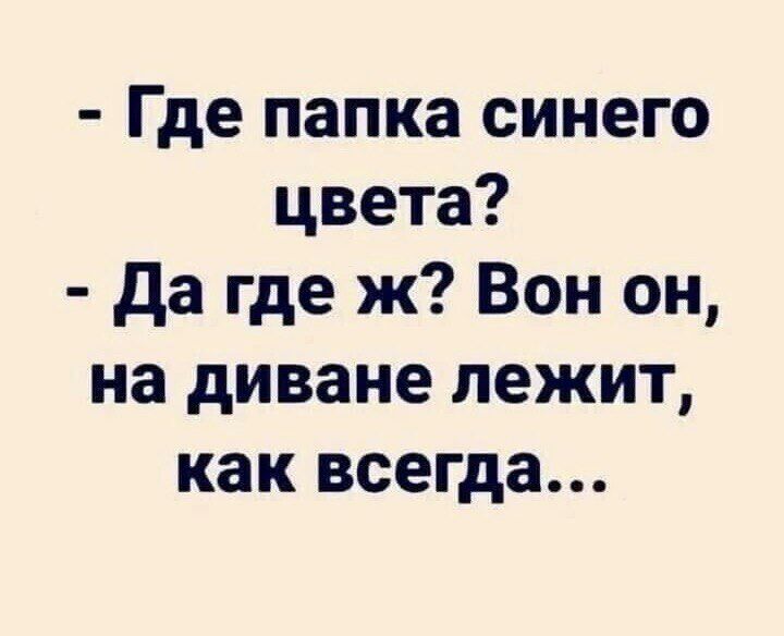 Где папка синего цвета Да где ж Вон он на диване лежит как всегда