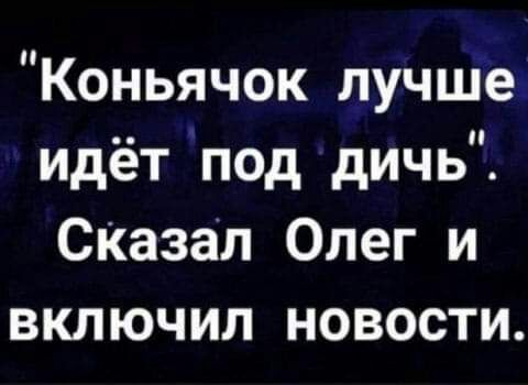 Коньячок лучше идёт под дичь СКазал Олег и включил новости