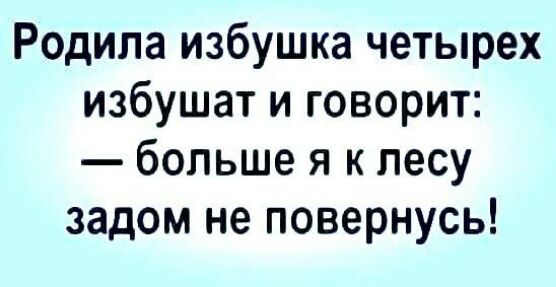 Родила избушка четырех избушат и говорит больше я к лесу задом не повернусь