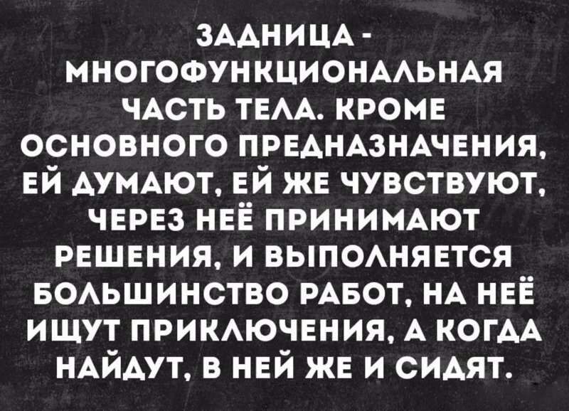 ЗААНИЦА МНОГОФУНКЦИОНААЬНАЯ ЧАСТЬ тем кроме основного ПРЕАНАЗНАЧЕНИЯ ей АУМАЮТ ей же чувствуют через неё принимдют решения и выпоняется БОАЬШИНСТВО РАБОТ НА неё ищут примючения А КОГАА НАЙАУТ в ней же и сидят