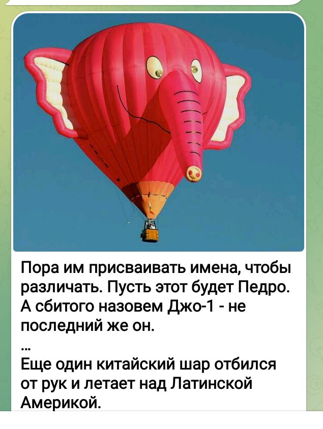 Пора им присваивать имена чтобы различать Пусть этот будет Педро А сбитого назовем джо 1 не последний же он Еще один китайский шар отбился от рук и летает над Латинской Америкой