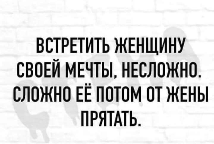 ВСТРЕТИТЬ ЖЕНЩИНУ СВОЕЙ МЕЧТЫ НЕСЛОЖНО СЛОЖНО ЕЁ ПОТОМ ПТ ЖЕНЫ ПРЯТАТЬ