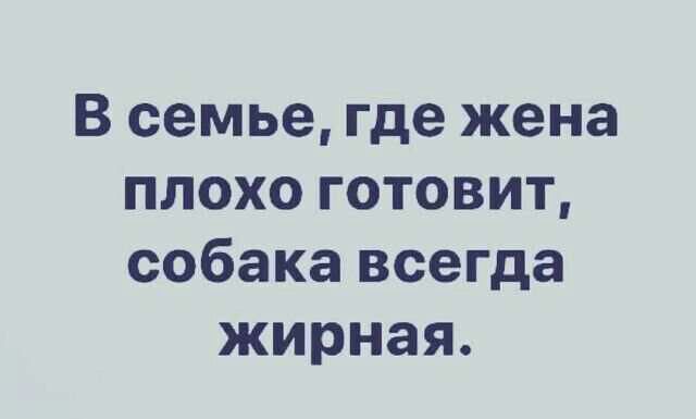 В семье где жена плохо готовит собака всегда жирная