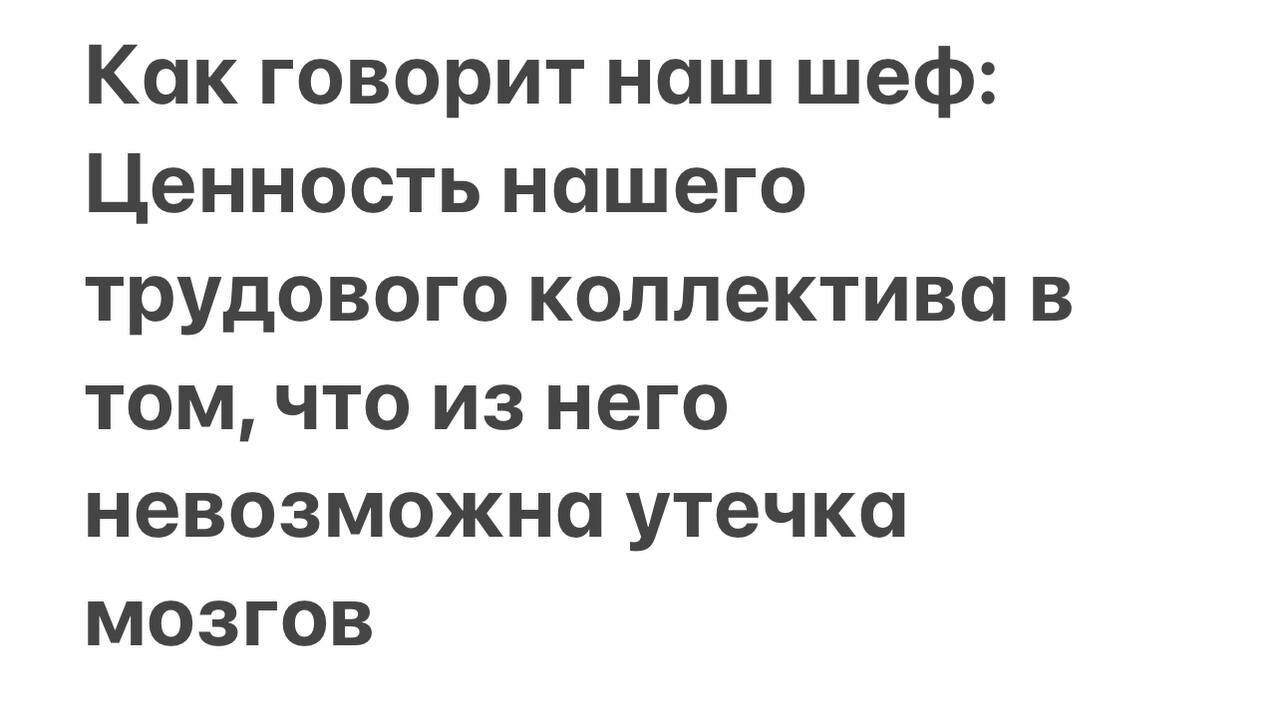 Как говорит наш шеф Ценность нашего трудового коллектива в томчто из него невозможна утечки мозгов