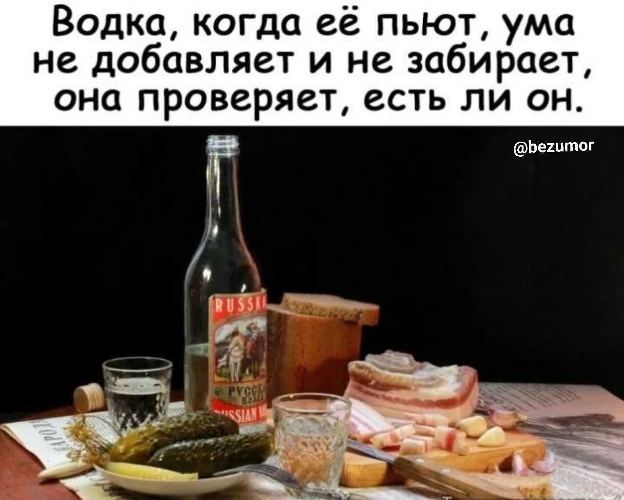 Водка когда её пьют ума не добавляет и не забирает ОНО проверяет ЕСТЬ ЛИ ОН Ьешты