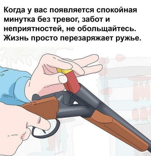 Когда у вас появляется спокойная минутка без тревог забот и неприятностей не обольщайтесь Жизнь просто перезаряжает ружье