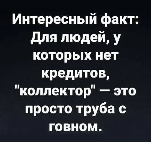 Интересный факт для людей у которых нет кредитов коллектор это просто труба с говном