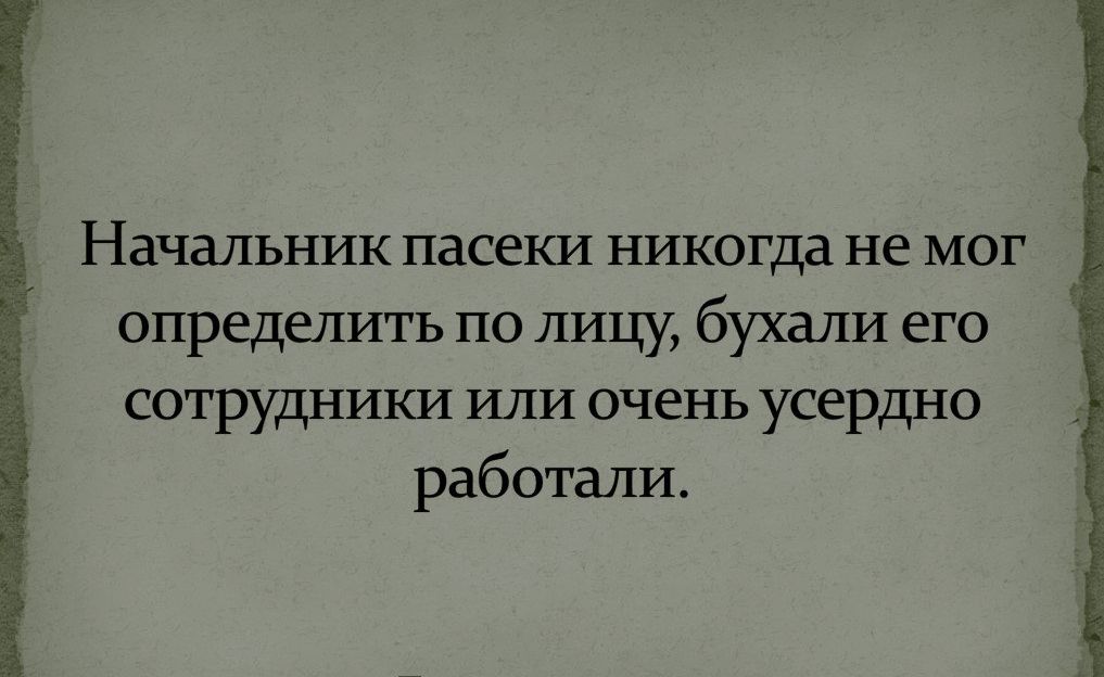 Начальник пасеки никогда не МОГ определить по лицу бухали его сотрудники или очень усердно работали