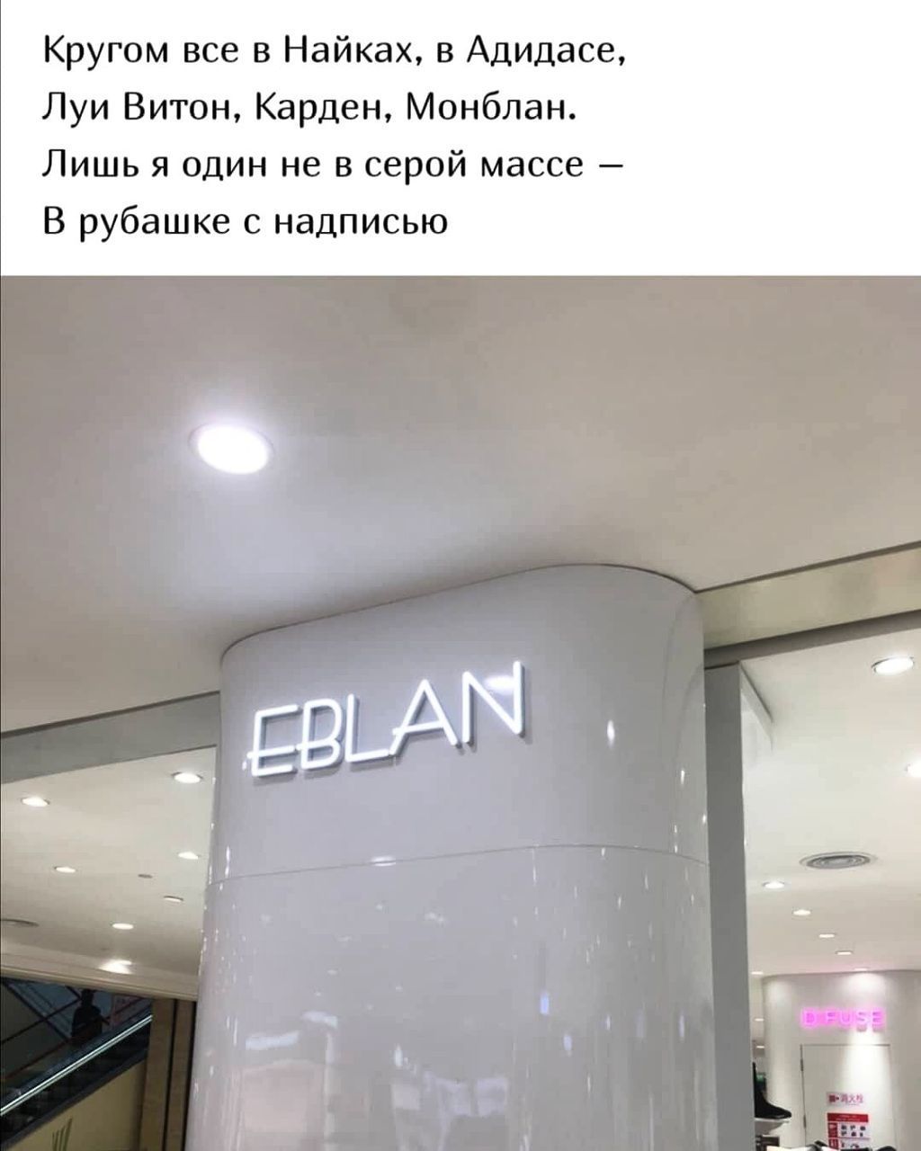 Кругом все в Найках в Адидасе Луи Витои Кардан Монблан Лишь я один не в серой массе В рубашке с надписью