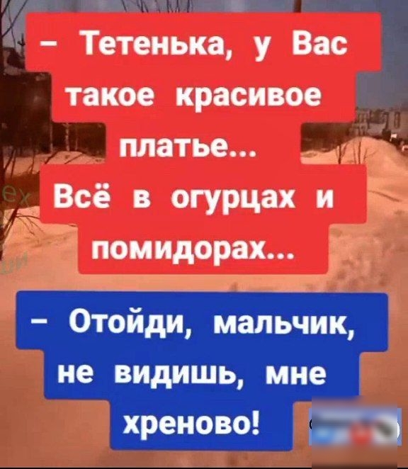 9 Тетенька у Вас такое красивое платье _ Всё в огурцах и помидорах 0тойди мальчик не видишь мне хреново