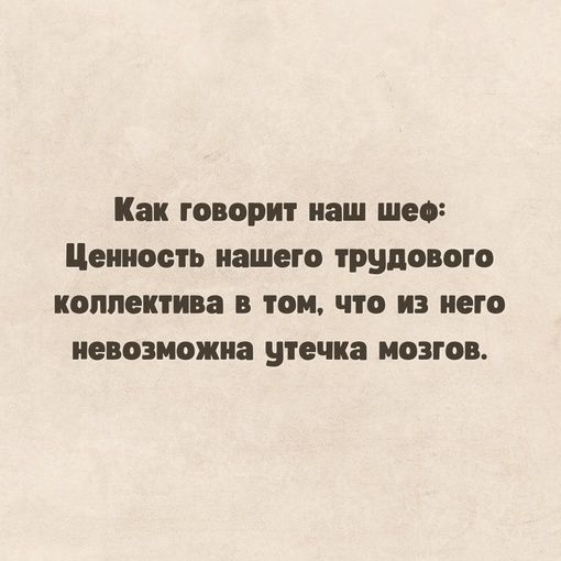 Как говорит наш шее Ценность нашего типового коллектива в том что из него невозможна утечка мозгов