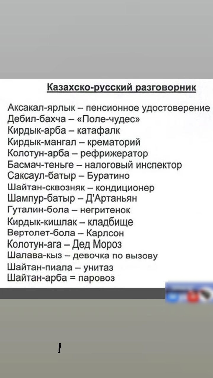 Кашско щсский инновации Аксакал ярлык пенсионное удостоверение Дебипбахча Полечудес Кирдык арба катафалк Кирдык мангал крематорий Копотуи арба рефрижератор Басмач теньте налоговый инспектор Сакоаупбатыр Буратино Шайтансквозняк кондиционер Шампурбатыр ДАртаньян Гутвлии бопа негритемок Кирдык кишлак кладбище Вертолет боле Карлсон Копотун ага дед Мороз Шалаевы девочка ПО ВЫЗОВУ Шайтанпизда унитаз Шай