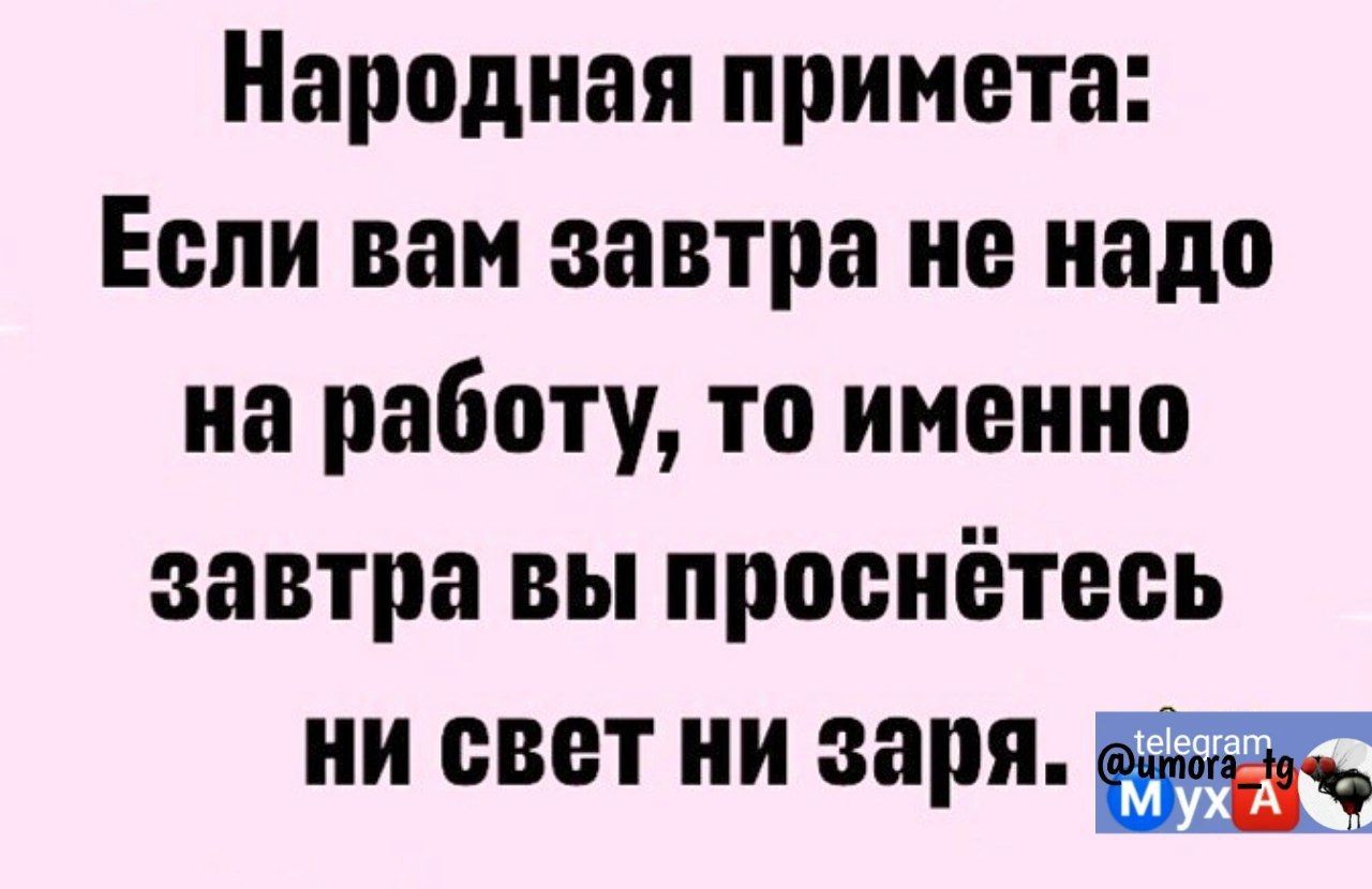 Народная примета Если вам завтра не надо на работу то именно завтра вы проонётеоь свет И ааря