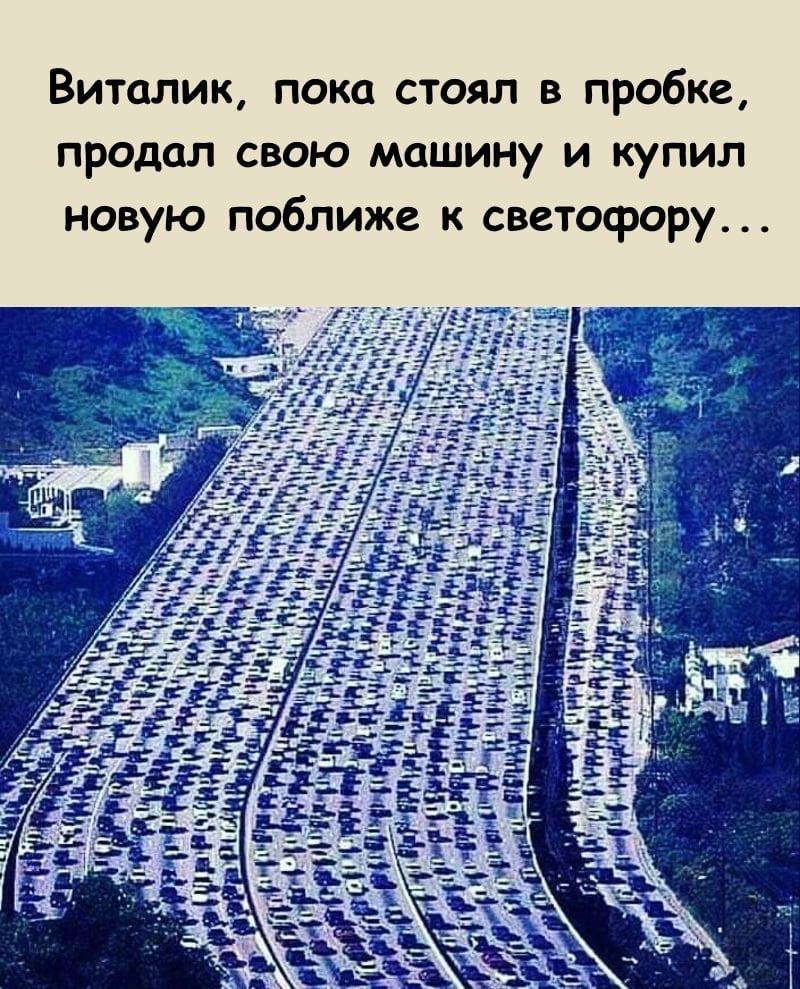Виталик пока стоял в пробке продал свою машину и купил новую поближе к светофору