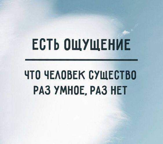 ЕСТЬ ОЩУЩЕНИЕ ЧТО ЧЕАОВЕК ВУЩЕСТЮ РАЗ УМНОЕ РАЗ НЕТ
