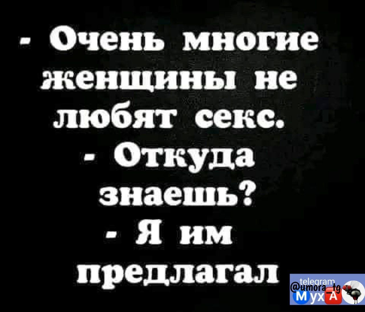 Очень многие женщины не любят секс Откуда знаешь Я им предлагал