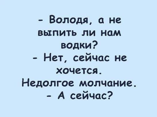 Володя не выпить ли ном водки Нет сейчас не хочется Недолгое молчание А сейчас