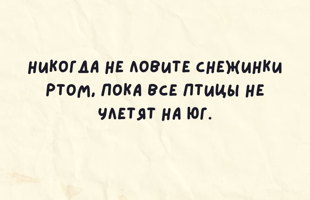 НИКОГДА НЕ АОВИТЕ СНЕЖИНКИ РТОМ ПОКА ВСЕ птицы НЕ МЕТЯТ НА ЮГ