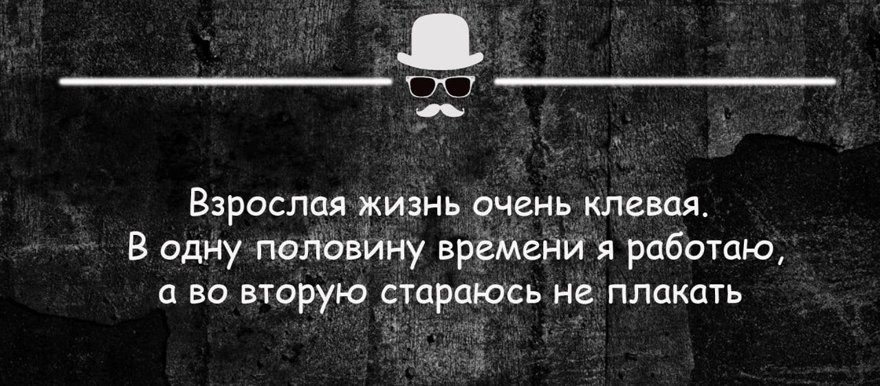 ВЗРОСППЯ ЖИЗНЬ ОЧЕНЬ клевая В одну половину времени я работаю ВО вторую стараюсь не ПЛОКОТЬ