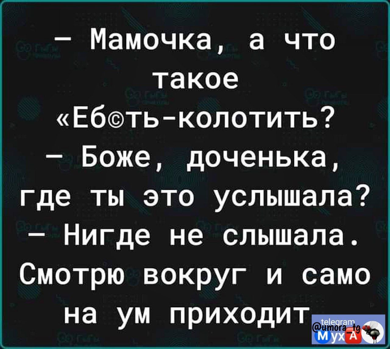 Мамочка а что такое Ебть колотить Боже доченька где ты это услышала Нигде не слышала Смотрю вокруг и само на УМ ПРИХОДИТ_