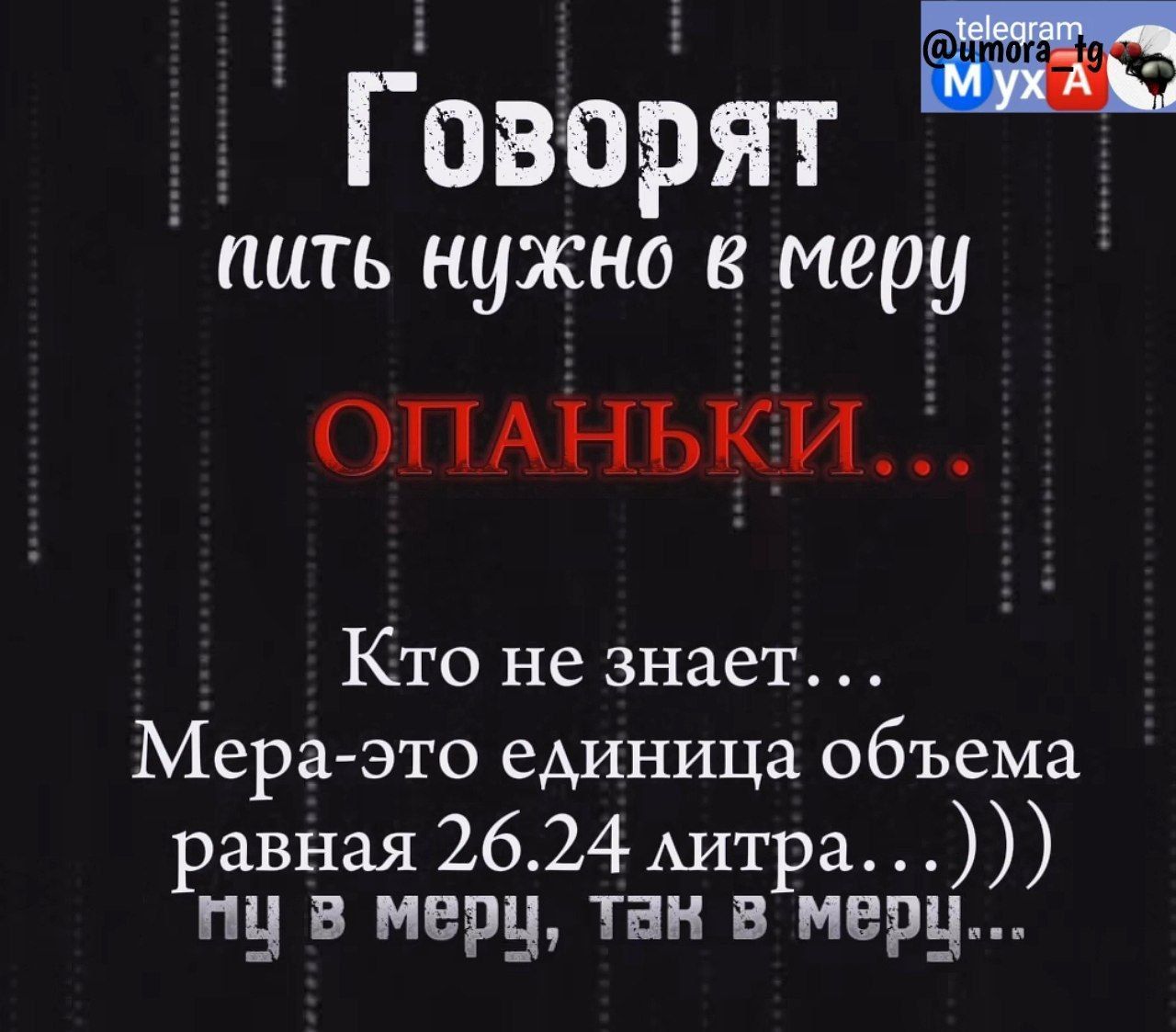 _ Говорят пить нужно в меру ОПАНЬКИ Кто не знает Мера это единица объема равная 2624 Аитра мы в меру тан в меру