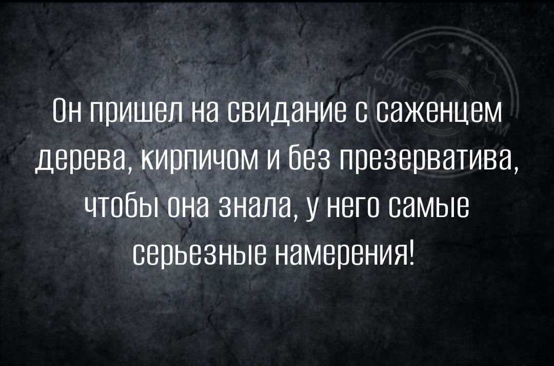 н пришел на свидание саженцем дерева кирпичом и 583 презерватива чтобы Она знала У нет самые серьезные намерения