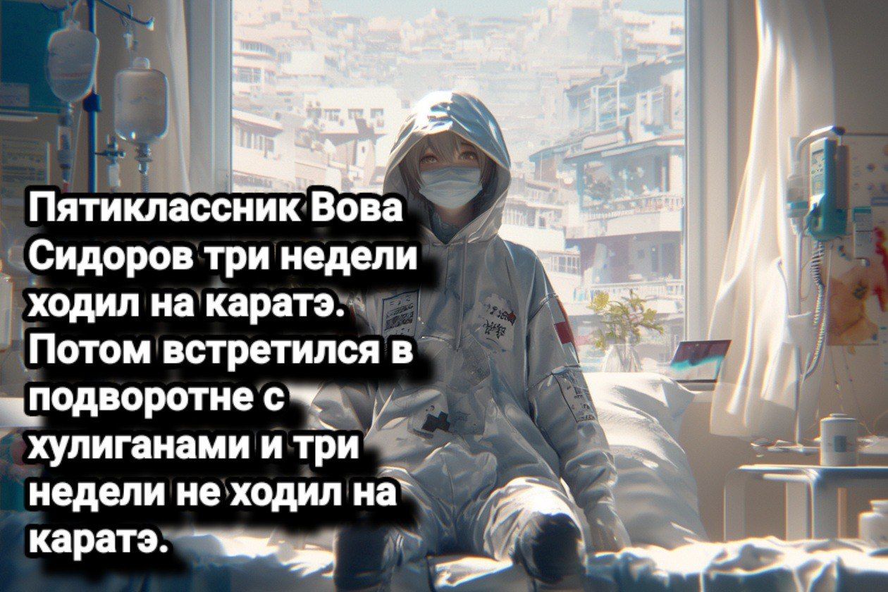 Пятнклаосиик Вова Сидоров три недели ходил на каратэ Пптом встретился ПОДВОРОТНЕ съ хулиганами и три недели не ходил на каратэ