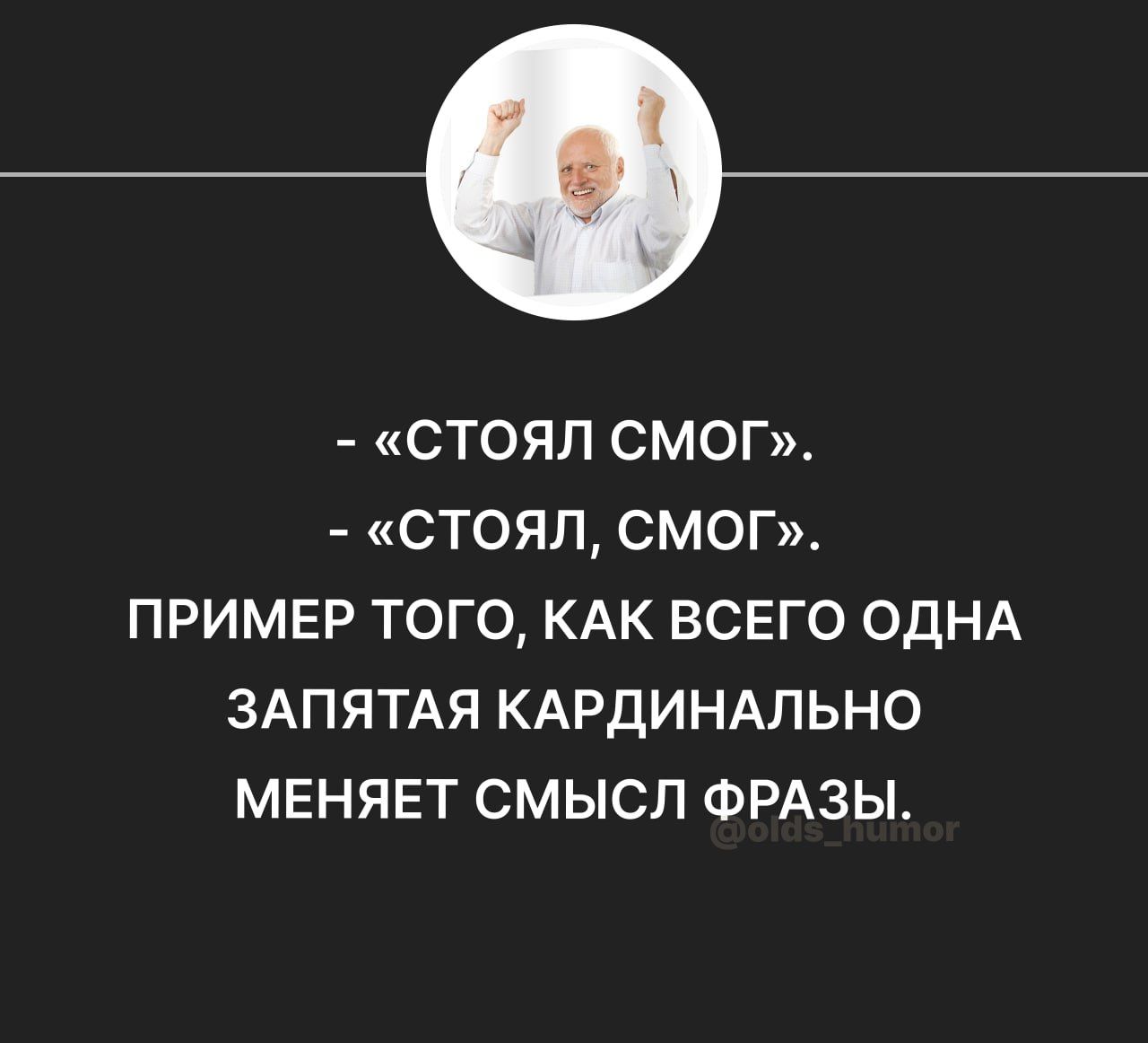 СТОЯЛ СМОГ СТОЯЛ СМОГ ПРИМЕР ТОГО КАК ВСЕГО ОДНА ЗАПЯТАЯ КАРДИНАЛЬНО МЕНЯЕТ СМЫСЛ ФРАЗЫ