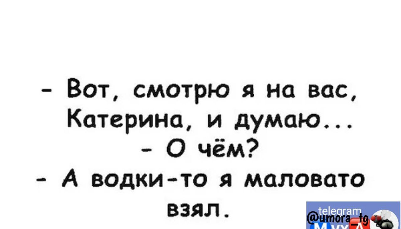 Вот смотрю я на вас Катерина и думаю О чём А водкито я маловато тл