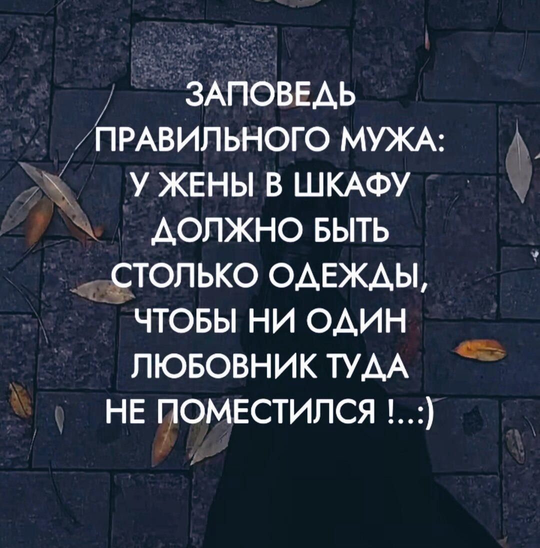 ЗАПОВЕАЬ ПРАВИЛЬНОГО МУЖА у жены в ШКАФУ АОПЖНО выть топько ОАЕЖАЫ чтовы ни один пювовник ТУАА НЕ поместился